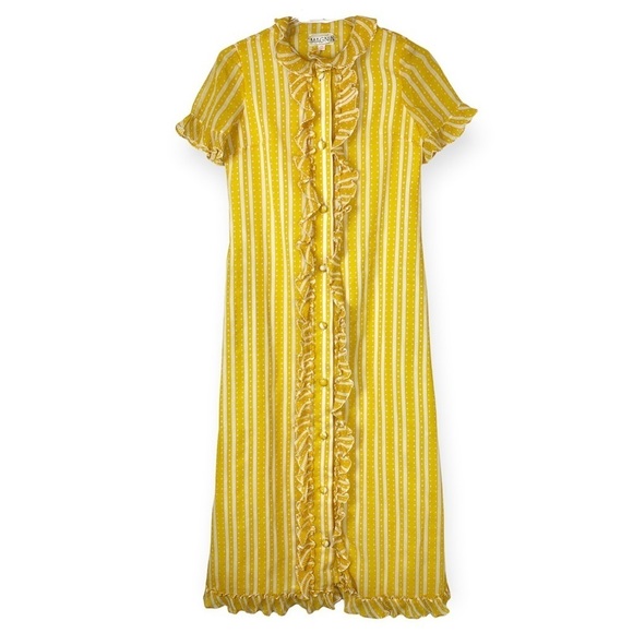 Vintage Dresses & Skirts - LORI TILL Vintage 1970'S Yellow PRAIRIE MAXI Dress RUFFLE Button up Size Medium